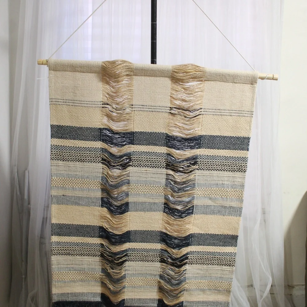 West Elm Woven Tapestry Wall Art – Cotton Fiber Textile with Pine Wood Rod
